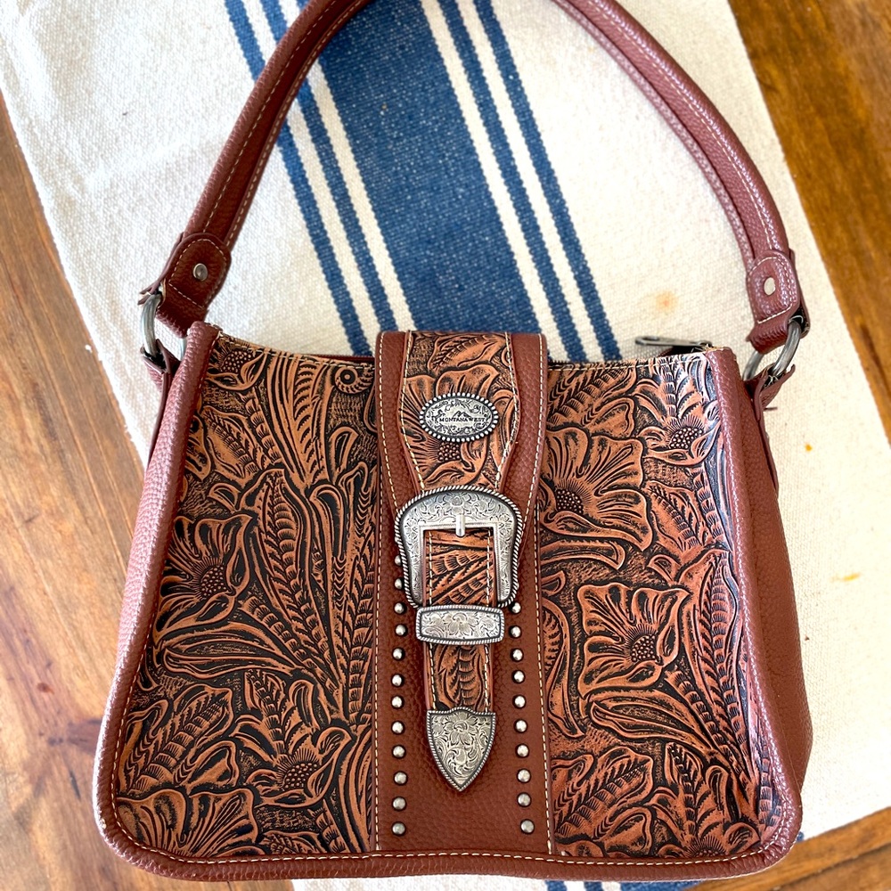 Beautiful Montana West Tooled Leather Shoulder Bag Concealed Carry